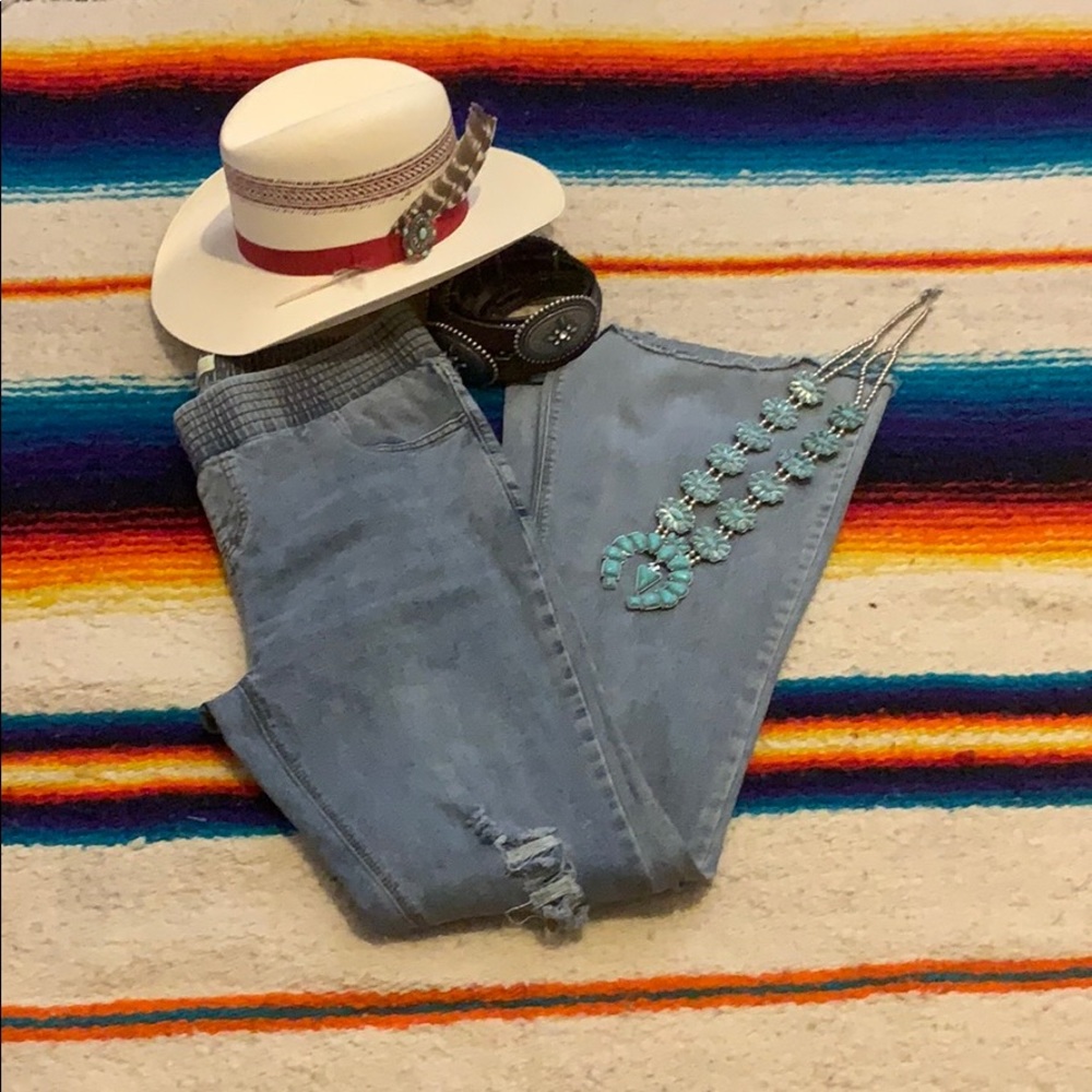 Flare Distressed Denim Jeans - Turquoise Haven